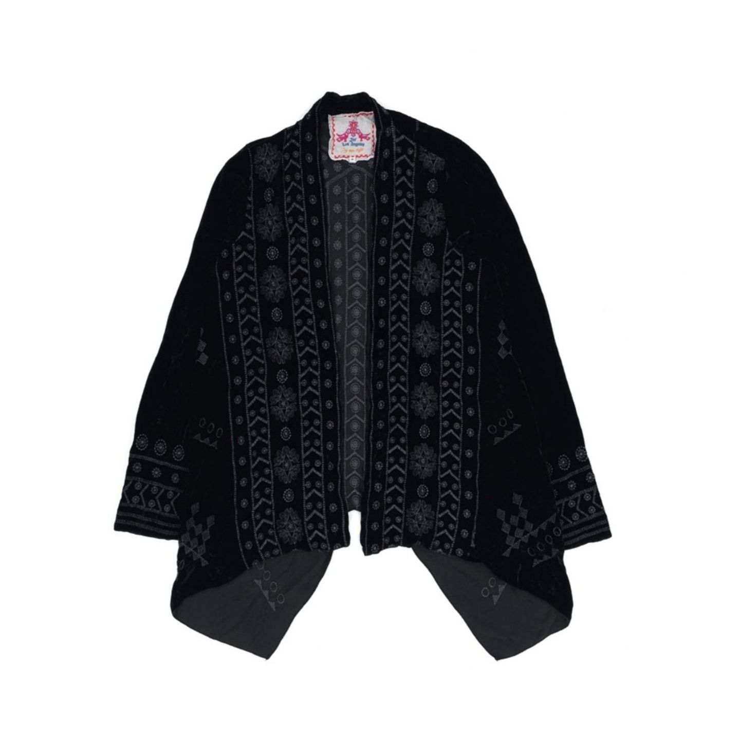 Johnny Was Silk Velvet Embroidered Kimono Cardigan Artsy Beachy Boho Resort